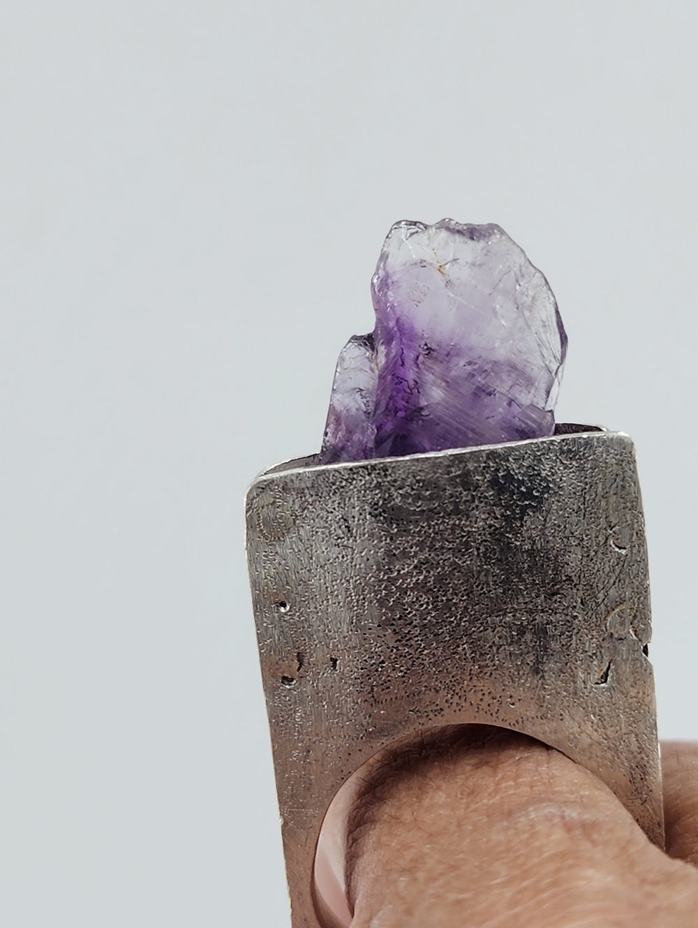 RAW AMETHYST STONE STATEMENT RING HANDMADE IN STERLING SILVER METAL SIZE 10 - Picture 13 of 14
